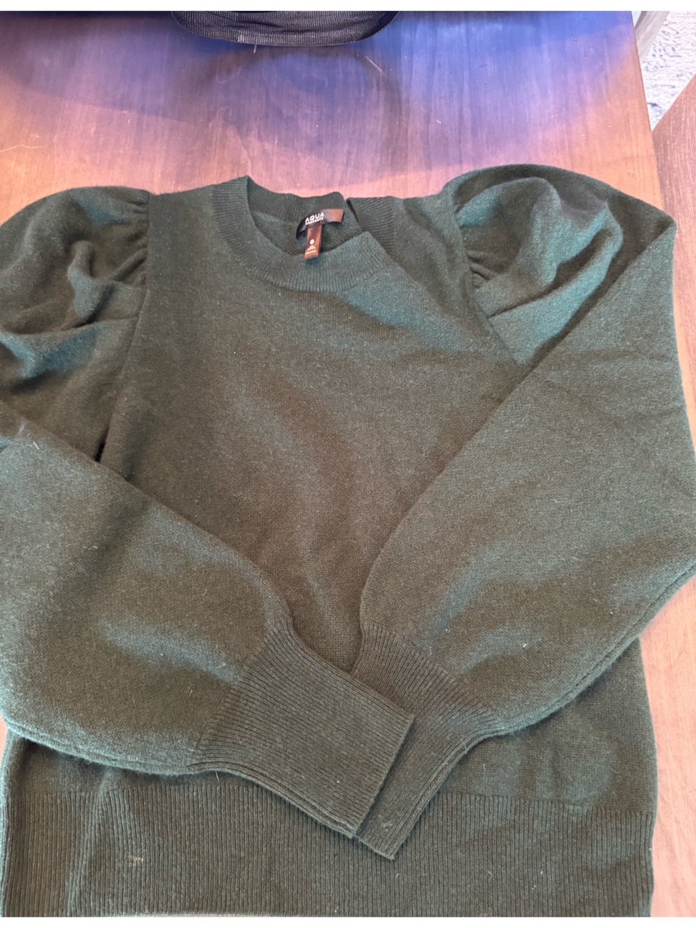 Aqua Cashmere 100% Cashmere Puff Sleeve Sweater Olive M